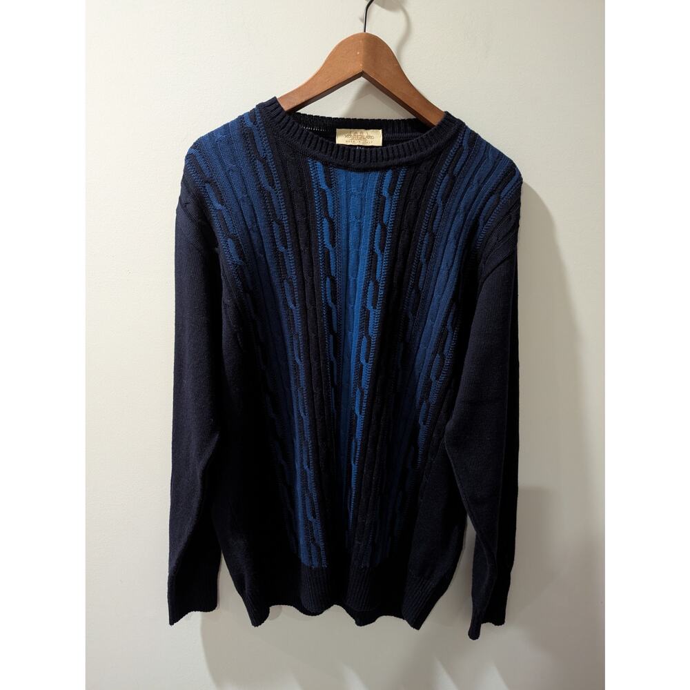 Montechiaro Navy Blue Men's Italian Wool Crewneck Sweater